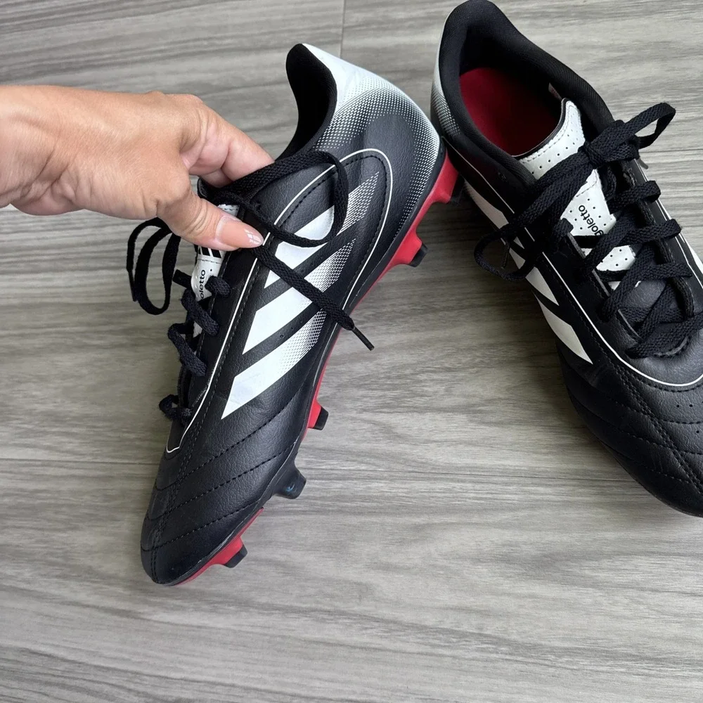 Adidas unisex Goletto Soccer Shoes Black/White, Turf Cleats, Rubber Stud Sole, 9